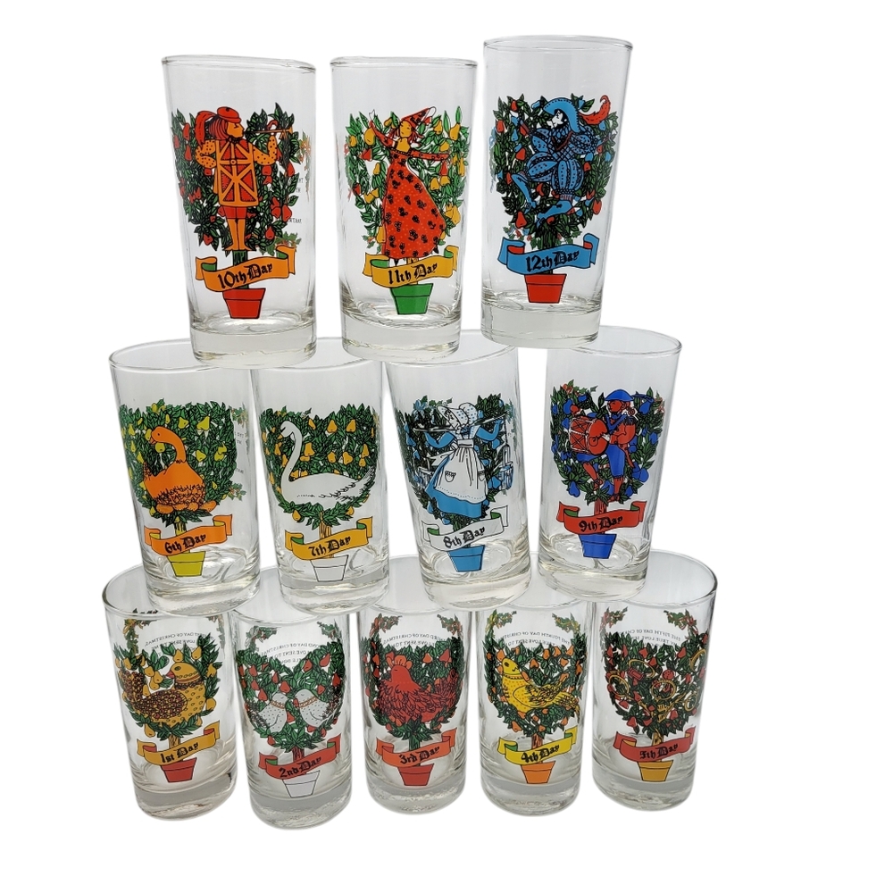 NWT Vintage 12 Days of Christmas Glasses Indiana Glass